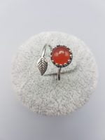 A red carnelian ring with a leaf.