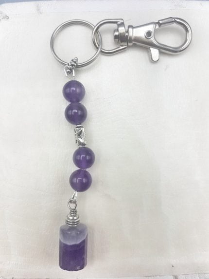 Keychain with amethyst stone keychain.