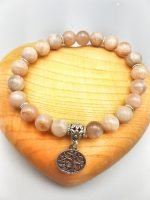 A BRACCIALE DI PIETRA DI LUNA ROSA CON CIONDOLO ALBERO DELLA VITA
