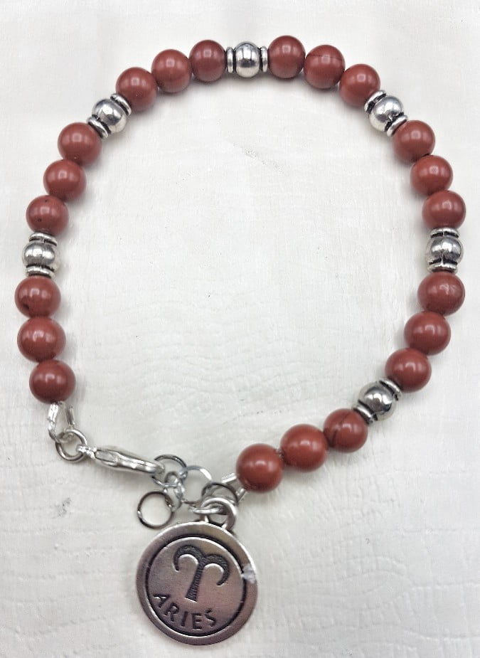 BRACCIALE DA UOMO CON DIASPRO ROSSO E CIONDOLO DELL'ARIETE