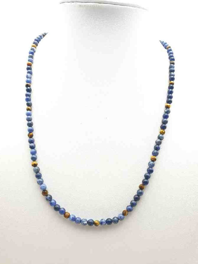 COLLANA DA UOMO GIROCOLLO CON SODALITE E OCCHIO DI TIGRE DIAMETRO PIETRE 4 MM