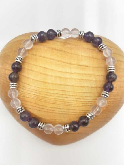 ROSE QUARTZ AND AMETHYST BRACELET DIAMETER 6 WITH INSERTS and ORSHANZ elastic bracelet with insert.