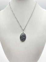 Silver necklace with OVAL LABRADORITE PENDANT pendant.