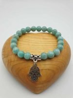Amazonite bracelet with hamsa charm in sterling silver.