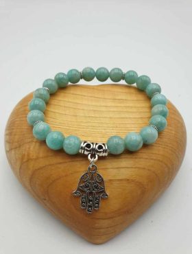 Bracciale di Amazzonite con charm hamsa in argento.