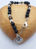 MEN'S BRACELET WITH OBSIDIAN AND SMOKY QUARTZ black with silver charm.