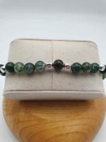 MEN'S BRACELET WITH MOSS AGATE AND OBSIDIAN WITH BULL PENDANT