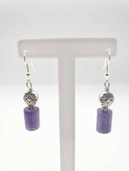 Amethyst Pendant Earrings with Amethyst Barrel Earrings.