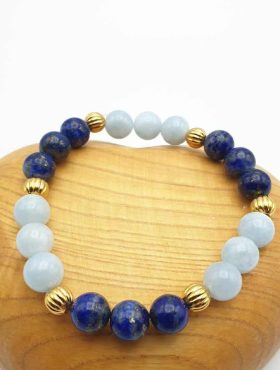 AQUAMARINE AND GOLDEN LAPIS LAZULI BRACELET with lapis lazuli grains.