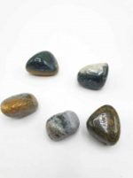 Group of stones JASPER OCEANO TUMBLED on a white background.