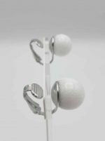 A pair of CLIP EARRINGS WITH WHITE AGATE on a white background.