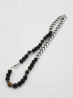 Collana con perla BRACCIALE UOMO CON PIETRA LAVICA, OCCHIO DI TIGRE E CATENA IN ACCIAIO e catena in argento.
