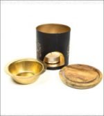 Un portacandele nero e oro con coppa dorata perfetto per Aromafume brucia essenze Albero della vita.