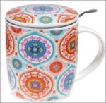 A BLUE MANDALA INFUSER MUG with BLUE lid and handle.
