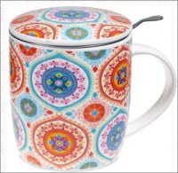 UN TAZZA MUG INFUSORE MANDALA BLU con coperchio e manico BLU.
