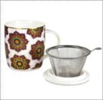 TAZZA MUG INFUSORE MANDALA ROSSO con colino da tè rosso ispirato al mandala.