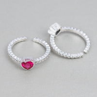 Pair of rings RING 925 STERLING SILVER WITH RED RHINESTONE HEART.