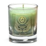 A scented Arcangelo Raffaele votive candle with a green label with the keywords "ARCANGELO RAFFAELE.