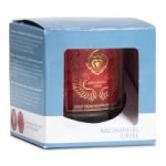 A red SCENTED ARCANGEL URIEL VOTIVE CANDLE.