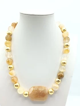 Yellow and brass hematoid quartz necklace