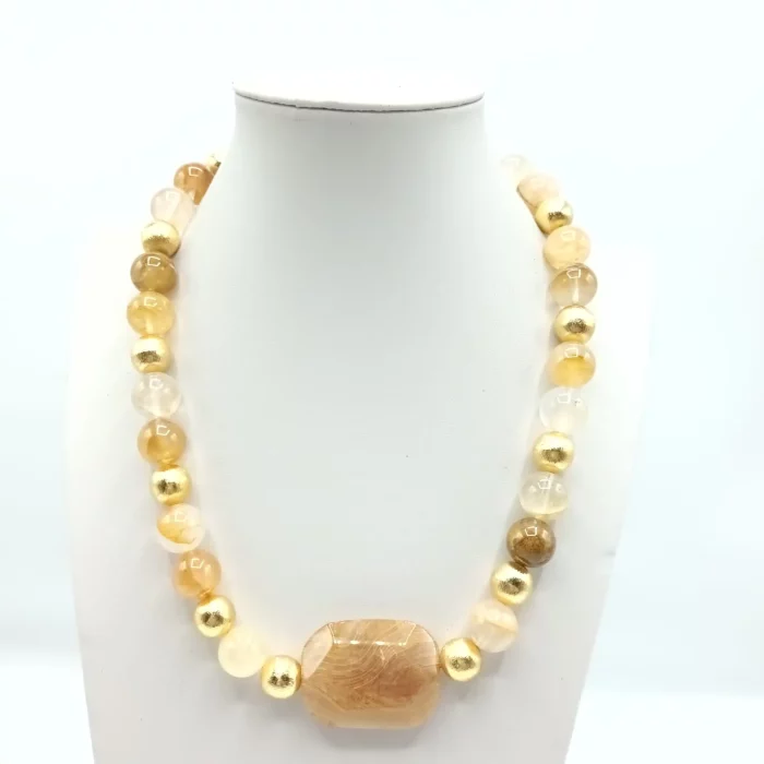 Yellow and brass hematoid quartz necklace